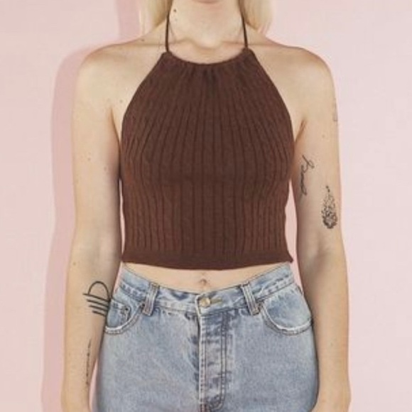 Cable Knit Halter Tie Tank - Picture 1 of 7